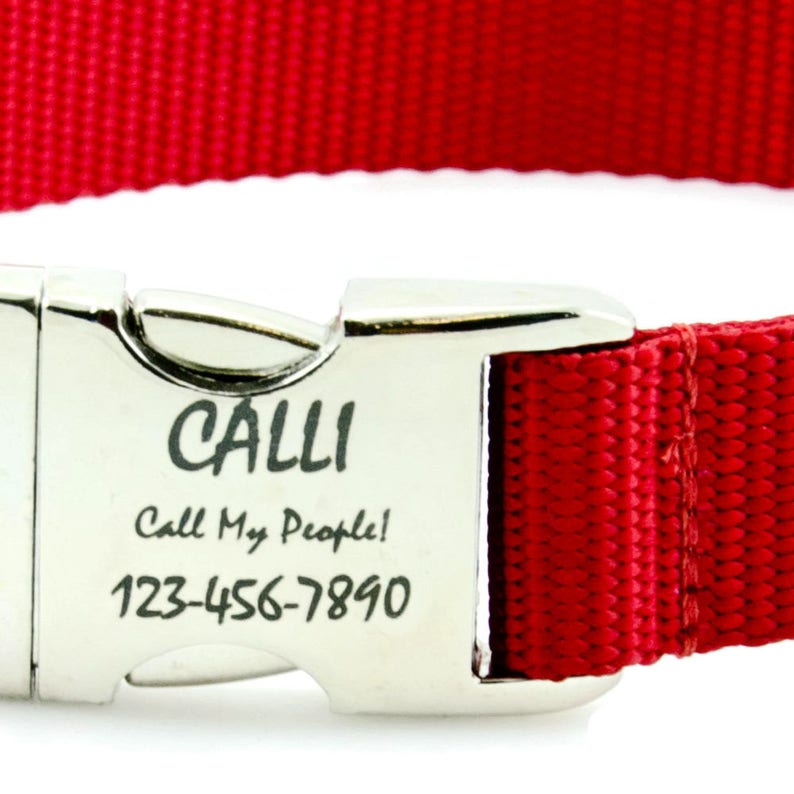 Red Dog Collar Personalized w\/ Precise Laser Engraved Nameplate \/ Engraved Dog Collar \/ Large Dog Collar \/ Small Dog Collar \/ Dog Collar Red