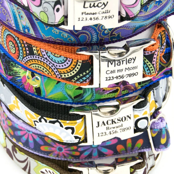 Summer Bright Dog Collar Personalized with Laser Engraved Pet ID / Cool Dog Collar / Girl Dog Collar / Boy Dog Collar