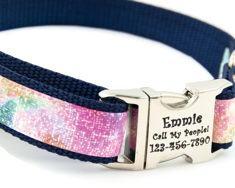 Monet Print Dog Collar and Lead Personalized with Laser Engraved Metal Buckle, Adjustable, Perfect Dog Lover Gift for Small or Large Dog image 3