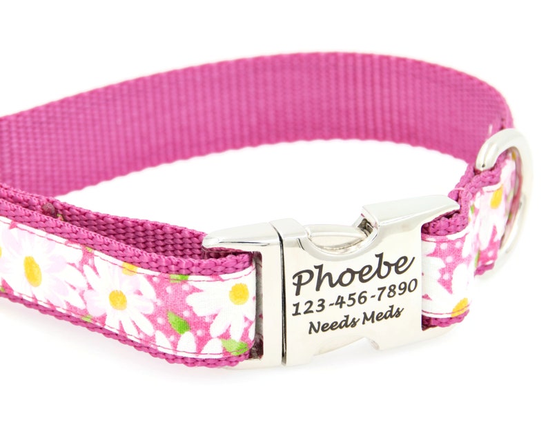 Daisy Print Dog Collar Personalized With a Laser Engraved Etsy