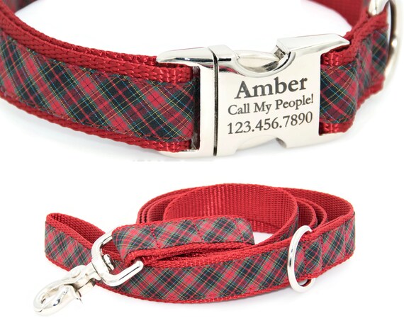 plaid dog collar and leash