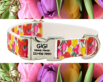 Tulip Personalized Dog Collar / Girl Dog Collar / Adjustable / Floral