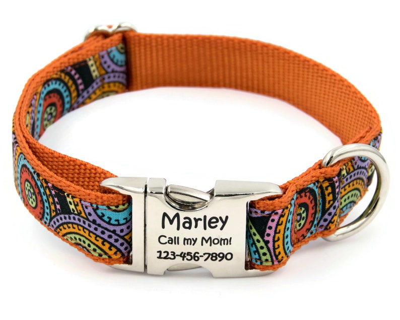 Purple or Orange Personalized Dog Collar With Laser Engraved Etsy