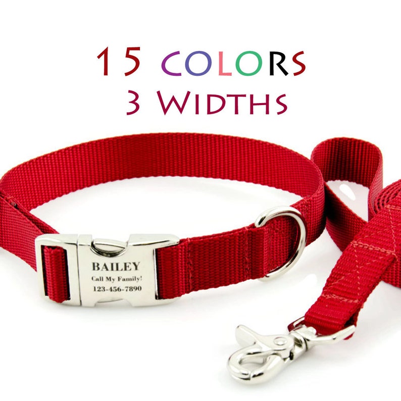 Personalized Dog Collar and Leash Set Custom Engraved Etsy