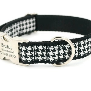 Houndstooth Personalized Dog Collars, Laser Engraved Name Plate, Small Dog, Large Dog,