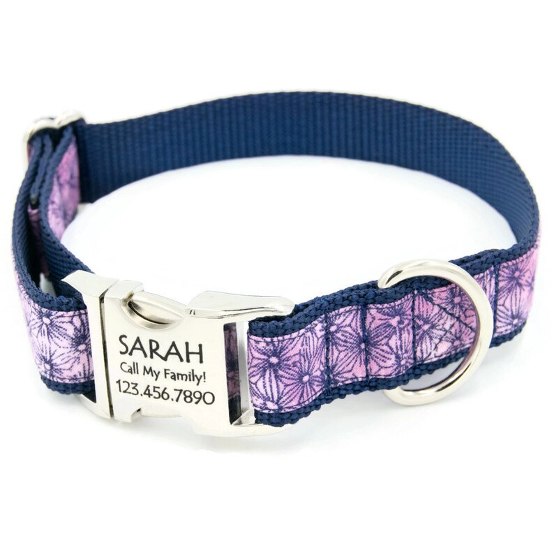 Purple Feather Engraved Dog Collar With Laser Engraved Buckle Etsy