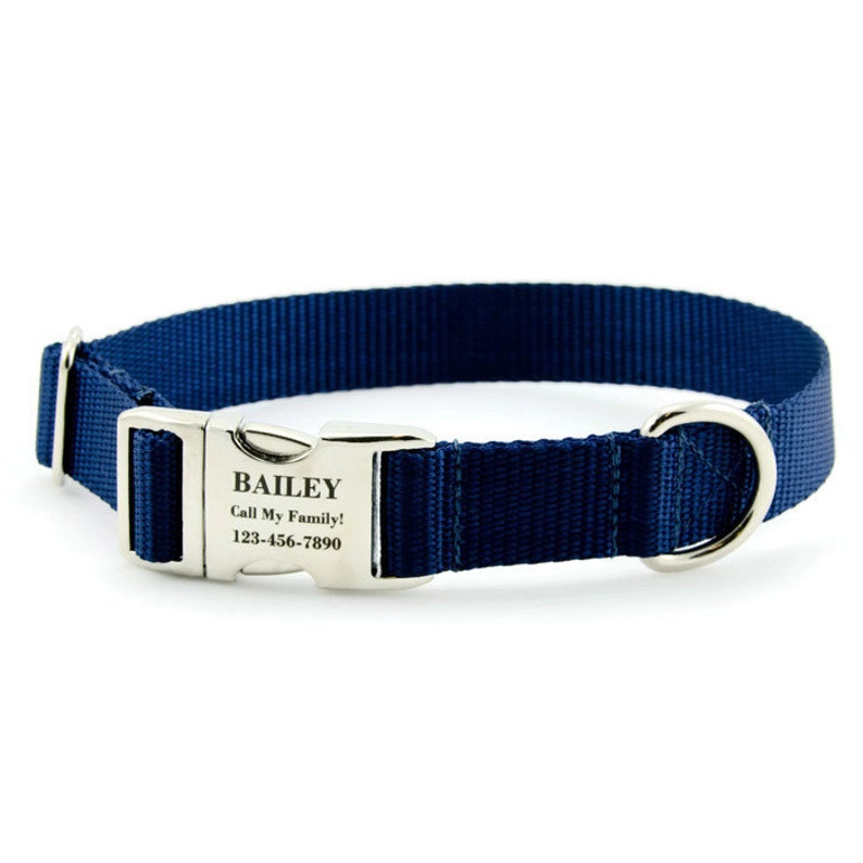 Blue Dog Collar Personalized With Laser Engraved Metal Buckle Etsy