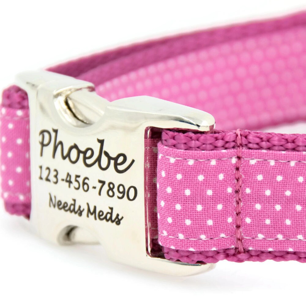 Polka Dot Personalized Dog Collar with laser engraved Pet ID | Etsy