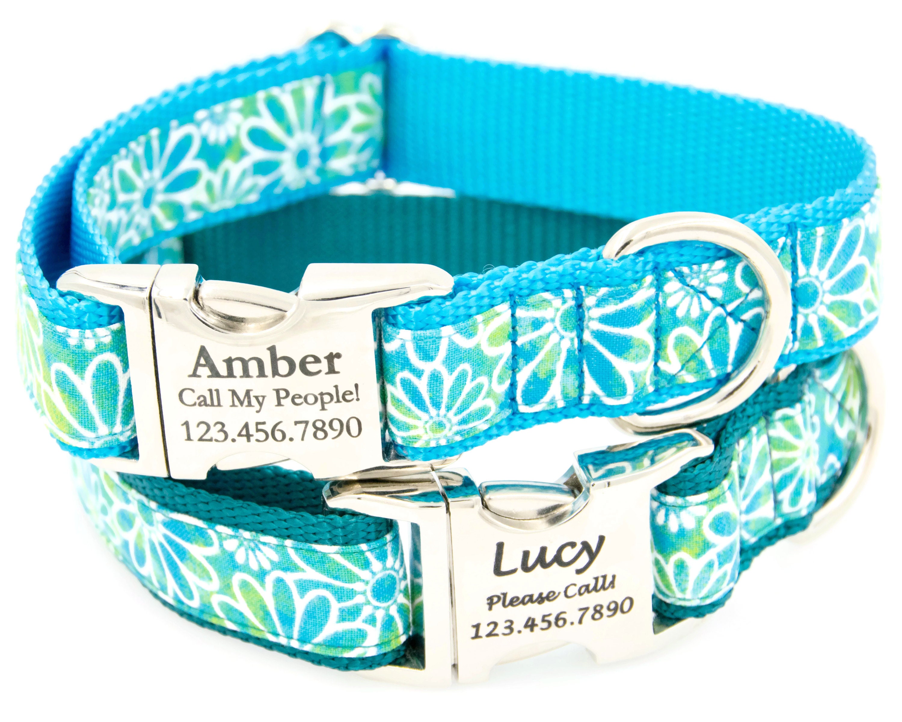 Teal Dog Collar Personalized Dog Collar W/ Laser Engraved Etsy