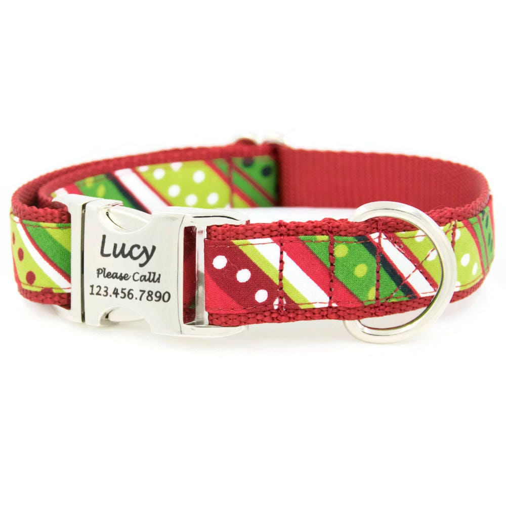 Holiday Dog Collar / Red Dog Collar / Striped Personalized Dog Etsy
