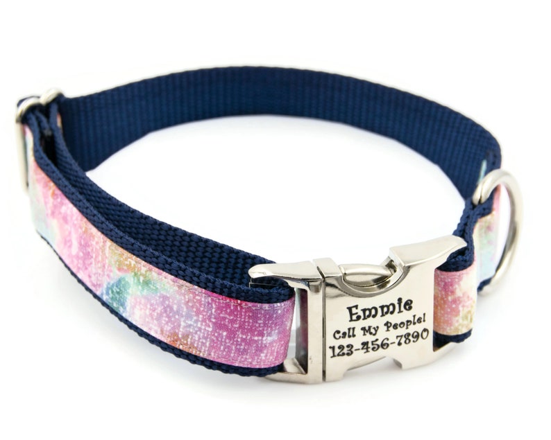 Monet Print Dog Collar and Lead Personalized with Laser Engraved Metal Buckle, Adjustable, Perfect Dog Lover Gift for Small or Large Dog image 2