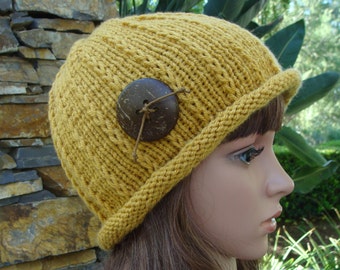 DIY - Knitting PATTERN #31: Women's Roll-up Brim Knit Hat Pattern, Make with or without button, Size Teen/Adult - PDF Digital Pattern
