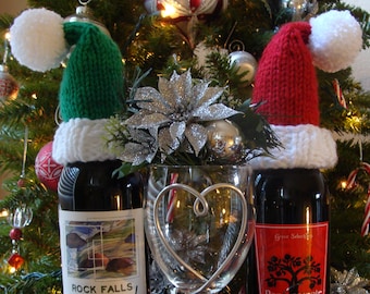 DIY- PATRÓN de punto #200: Patrón de topper de botella de vino de sombrero de Santa, patrón de sombrero de Santa, topper de botella de vino, patrón digital PDF acogedor de sombrero de Santa