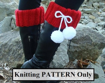 DIY- Knitting PATTERN #134 Knit Santa Boot Cuff Pattern with Pom-poms, Santa Boot Cuff Pattern, Pattern incl 3 sizes, PDF Digital Pattern