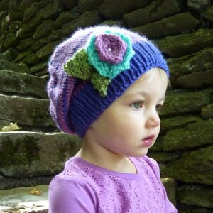 DIY- Knitting PATTERN #107: Toddler knit slouchy Pattern with knit flower and leaves, toddler (or) 18”– 20”, PDF Digital Pattern