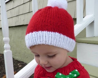 DIY- Knitting PATTERN #111: Childrens Knit Santa Hat/beanie with Pom-Pom Pattern, Knit Pattern, (Small, Medium & Large) - Digital Pattern