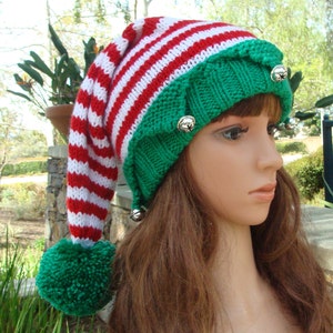 DIY Knitting PATTERN 150: Santa's Elf Knit Hat with Pom-pom Pattern, Knit Elf hat pattern, Size Teen/Adult PDF Digital Pattern image 2