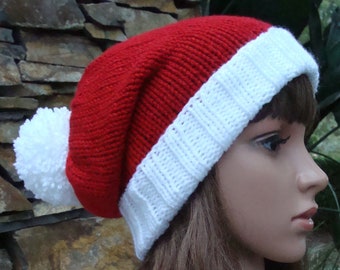 DIY- Knitting PATTERN #48: Santa fold up brim Knit Hat with Pom-Pom, Santa hat pattern (Toddler, Child & Adult sizes) PDF Digital Pattern