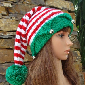 DIY Knitting PATTERN 150: Santa's Elf Knit Hat with Pom-pom Pattern, Knit Elf hat pattern, Size Teen/Adult PDF Digital Pattern image 1