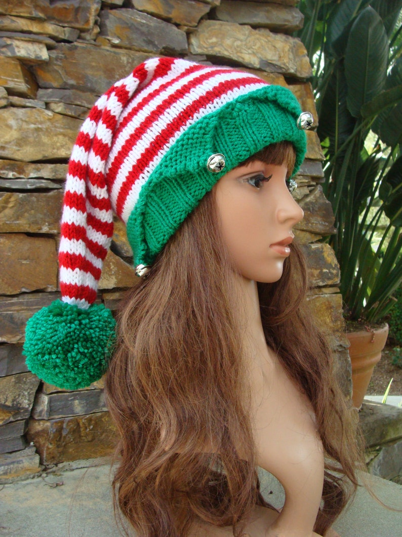 DIY Knitting PATTERN 150: Santa's Elf Knit Hat with Pom-pom Pattern, Knit Elf hat pattern, Size Teen/Adult PDF Digital Pattern image 1