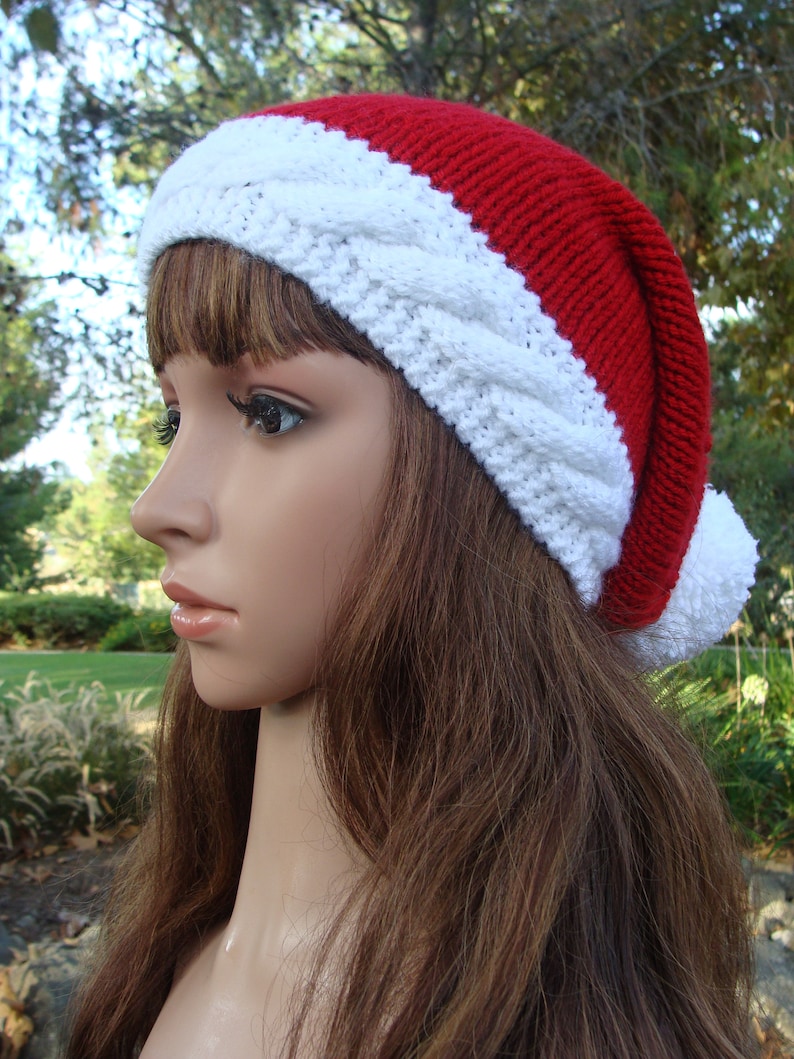Santa Hat Bling Santa Cable Band Knit Hat with Pom-pom Size TeenAdult