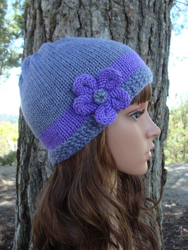 Crochet Flower Pattern Knit Hat With Flower On Side Ravelry Free