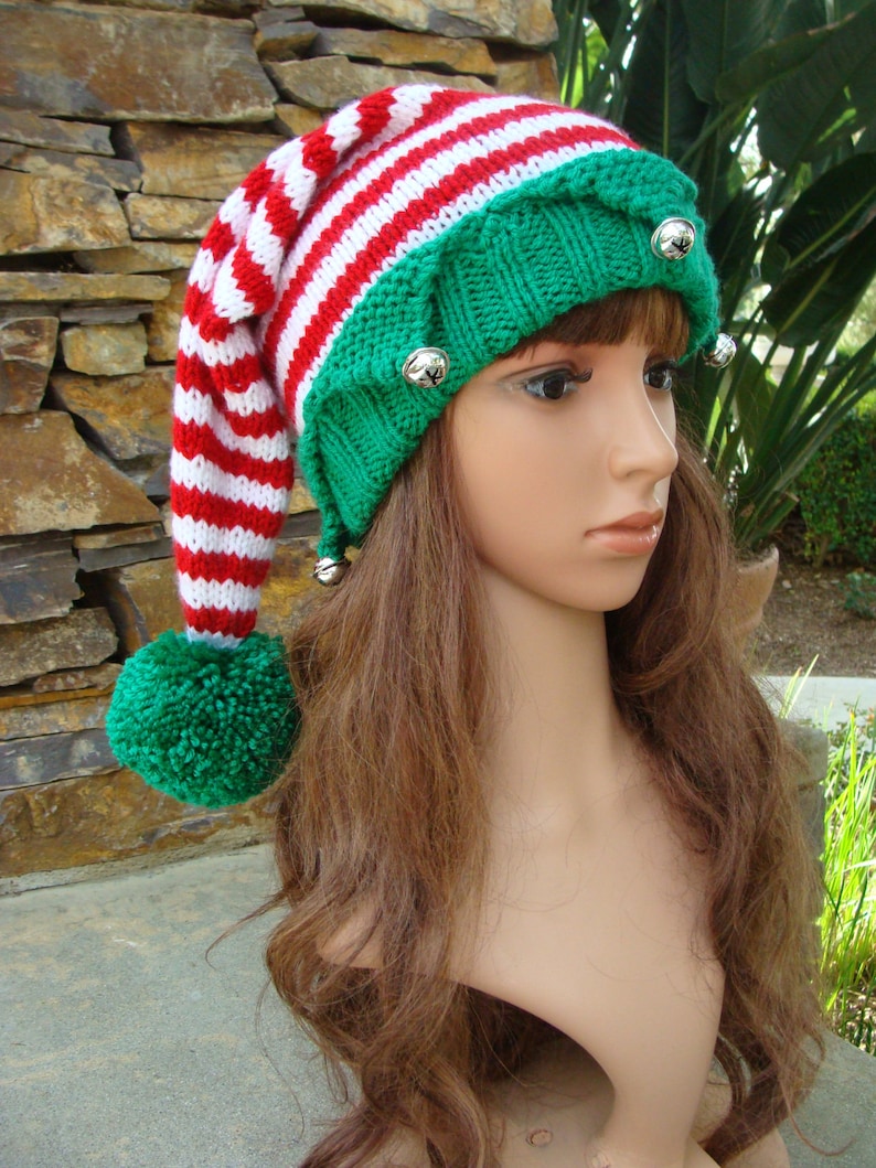 DIY Knitting PATTERN 150: Santa's Elf Knit Hat with Pom-pom Pattern, Knit Elf hat pattern, Size Teen/Adult PDF Digital Pattern image 3