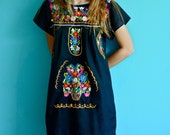 Black mexican embroidered dress