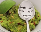 Rock Out With Your Guac Out Stainless Steel Stamped Spoon Vegan Avocado Gift Foodie Gift Food Gift Fiesta Vegetarian Gift Pun