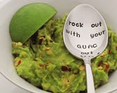 Rock Out With Your Guac Out Stainless Steel Stamped Spoon Vegan Avocado Gift Foodie Gift Food Gift Fiesta Vegetarian Gift Pun