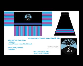 Nicole&#39;s Custom Order. Ribbon Skirt & Shawl;  Yoga Style Waist; Pow Wow Dance Shawl