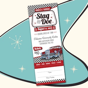 1950&#39;s Theme Stag & Doe Ticket // 1950&#39;s Theme Jack and Jill Ticket