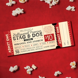 Hollywood Stag & Doe Ticket // Hollywood Jack and Jill Ticket - Movie Theme
