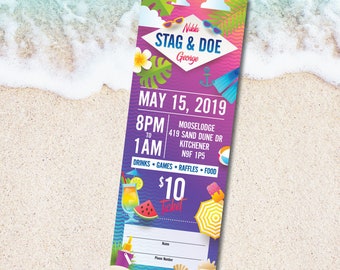 Beach Party Stag & Doe Ticket // Beach Party Jack and Jill Ticket - Summer Theme