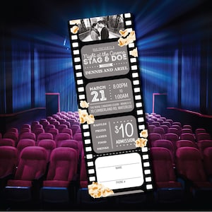 Night at the Cinema Stag & Doe Ticket // Night at the Cinema Jack and Jill Ticket - Movie Theme