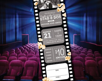 Night at the Cinema Stag & Doe Ticket // Night at the Cinema Jack and Jill Ticket - Movie Theme