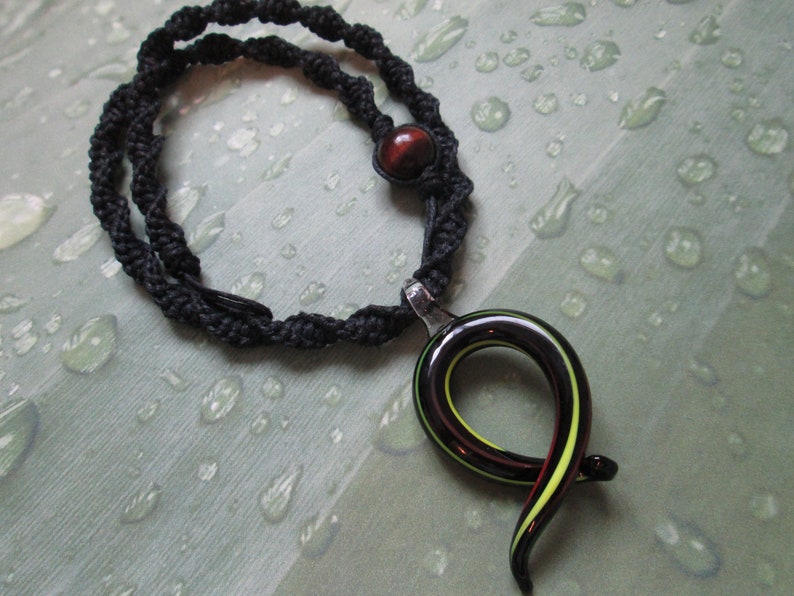Custom Hemp Necklace with Black Glass Swirl Pendant Hippie Hemp Jewelry Layering Hemp Necklace Beach Swirl Pendant Boho Retro