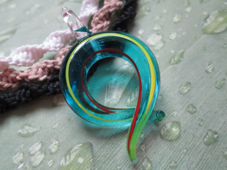 Hippie Beach Jewelry Boho Swirl Pendant Retro Macrame Custom Hemp Necklace with Blue Glass Swirl Pendant Hemp Necklace Hemp Jewelry