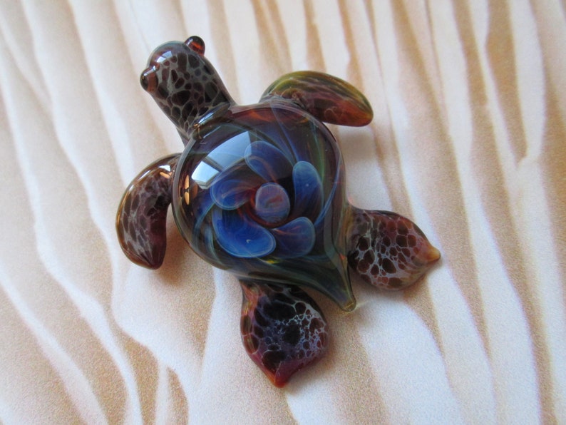 Hippie Bohemian Hemp Necklace Beach Jewelry Retro Trippy Glass Turtle Pendant Sea Turtle Glass Pendant Hemp Jewelry