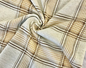 Jacquard Knit Plaid Ivory/Mustard 58/60" Wide Apparel Fabric by the Yard/Half Yard