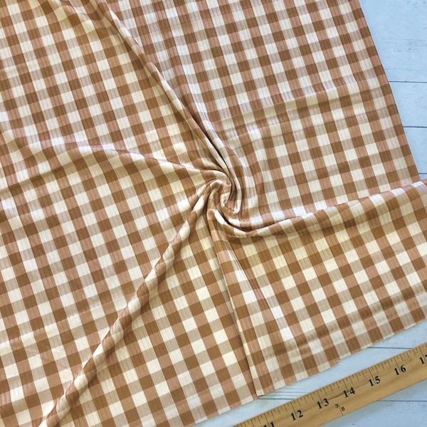 Ribbed Knit Unbrushed Caramel Gingham 58/60" Apparel Fabric by the Yard