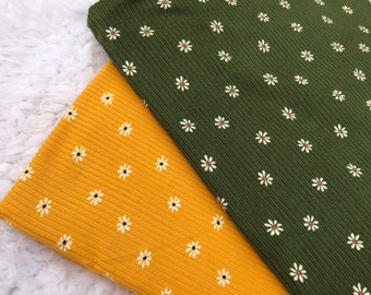 Ribbed Knit Daisies in Mustard and Olive 58/60" Apparel Fabric by the Yard