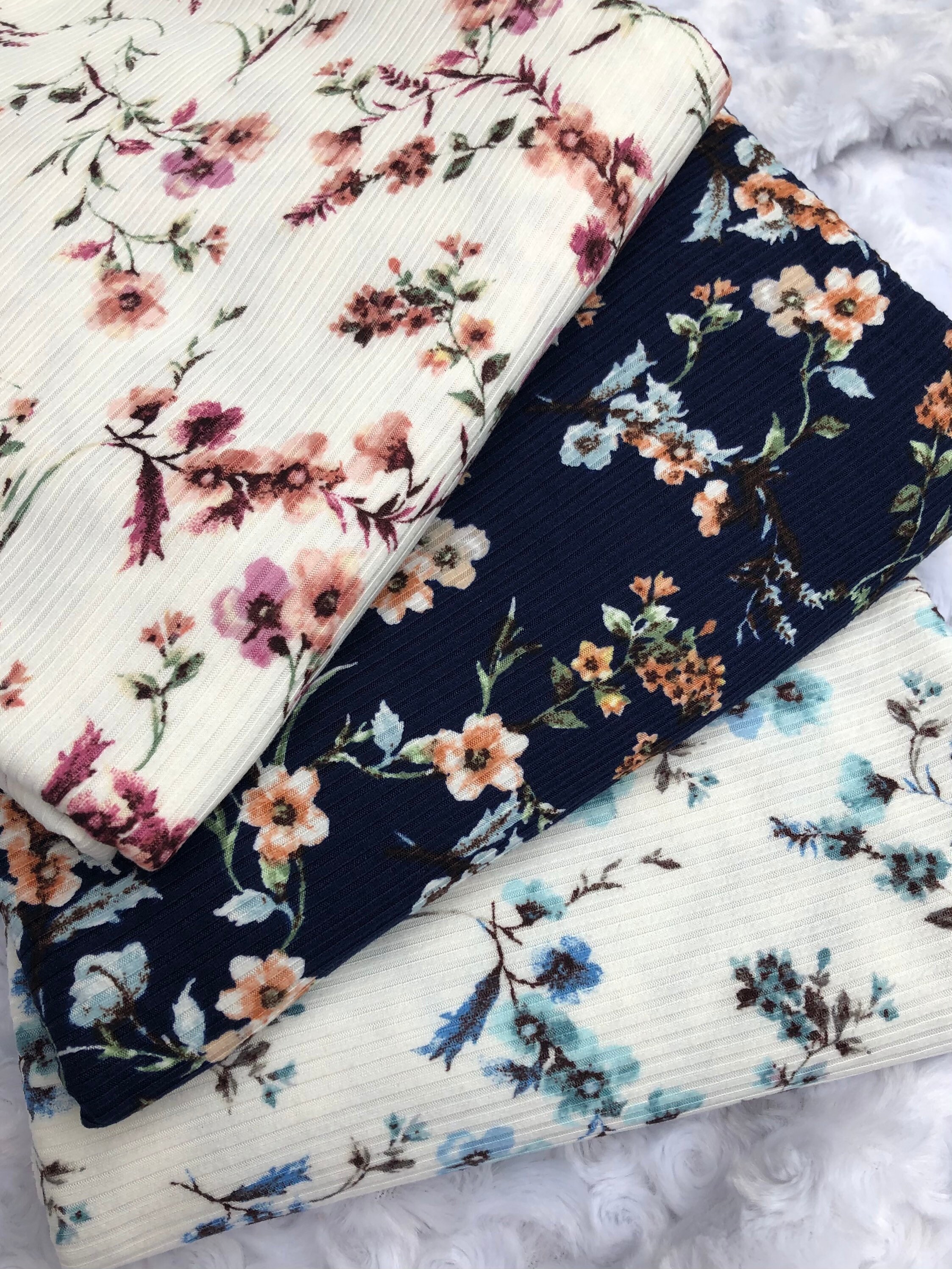 Ribbed Knit Floral Print 58/60" Apparel Fabric by the Yard