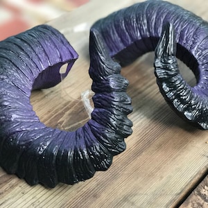 Black and Purple Ram/Demon horns &quot;Malice&quot; -  Adult  Goth Costume, Cosplay or the best Halloween Horns!