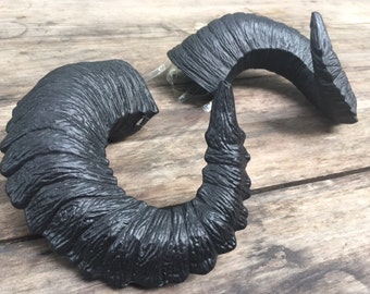 Black Horns &quot;Poe&quot; - Gothic Satyr Horns - rugged, wearable cosplay costume horns - Krampus - Goth Halloween