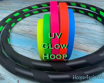Adult Travel Hoop - Black Velvety Grip & Added Custom UV Glow Inner Grip - Rugged, Ultra Grippy, Collapsible Dance Hoop