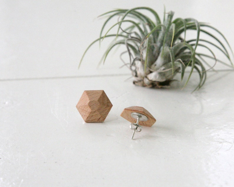 Hexagonal geometric earrings earring wooden jewelry