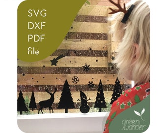 SVG - DXF - PDF file | lasercut file | Winter Wonderland | december | kerstmis | feestdag | dennenboom | sneeuwvlok | ster en maan | rendier