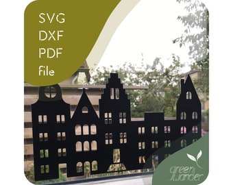 SVG - DXF - PDF file | lasercut file | canal house | window decoration | Amsterdam | mansion | terraced house | Dutch house |