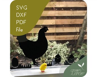 SVG - DXF - PDF file | lasercut file |  Pasen | april | feestdagen | raamdecoratie | kip | kuikens | eieren | voorjaar | lente